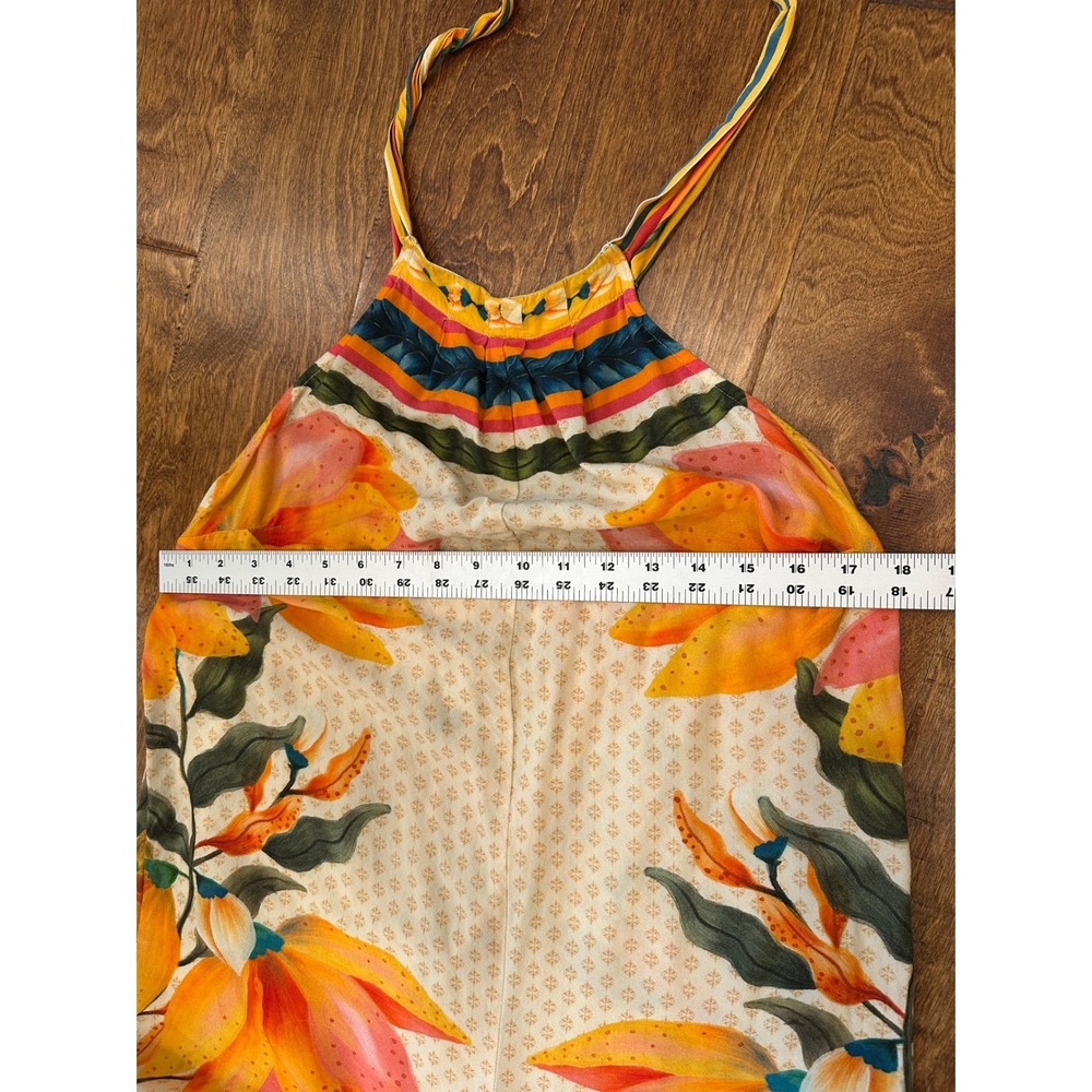 Farm Rio Tropical Floral Wide Leg Halter Jumpsuit Sz L Yellow Boho Anthropologie - Picture 9 of 16